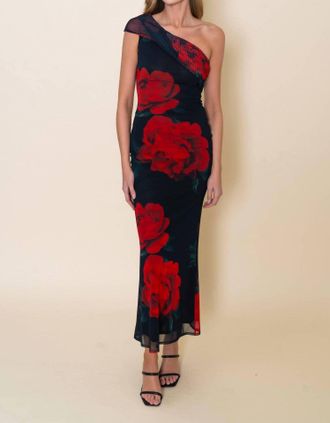 FORE COLLECTION Chic Rose Cascade Maxi Dress In Black Floral