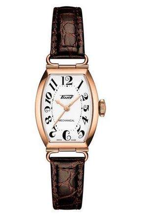 Tissot Porto Croc Embossed Leather Strap Watch, 22mm in White at Nordstrom Rack