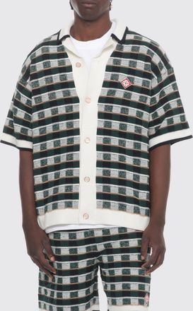 Casablanca Camicia a maniche corte in cotone con motivo check e collo cubano