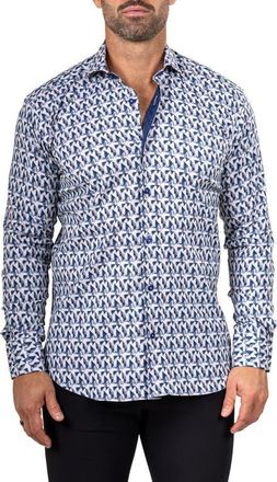 Maceoo Eins Marthy Contemporary Fit Button-Up Shirt in White/blue at Nordstrom, Size 3
