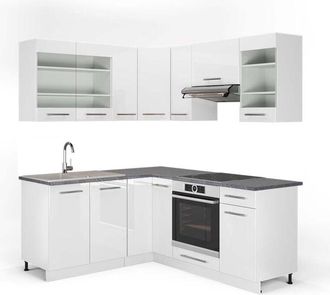 Vicco Cucina angolare completa Fame-Line, Bianco lucido/bianco, 160 x 190 cm, pl Antracite