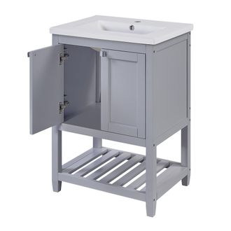 STILVORA Mueble Bajo Lavabo Con 1 Lavabo Y Espacio Abierto, De Suelo, En Madera Maciza Y Mdf, Gris Y Blanco