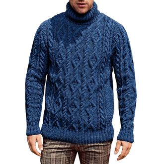 Generic VYLYNL Mens Knitted Jumpers Roll Neck Cotton Sweater Fisherman Cable Knit Jumper Turtleneck Pullover Thick Thermal Long Sleeve Knitwear Solid Color Wo