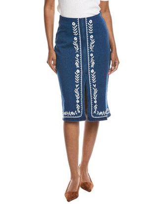 Gracia Floral Embroidered Front Slit Denim Skirt