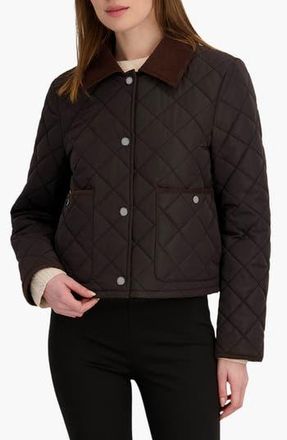 Elie Tahari Haly Corduroy Collar Quilted Jacket in Black at Nordstrom Rack, Size X-Large