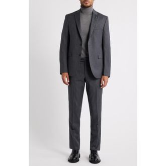 AllSaints Ross Slim Fit Striped Wool Suit in Charcoal at Nordstrom Rack, Size 38 Regular