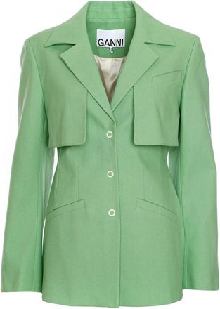 Ganni Blazer Cotton Suiting - Dames - Blazers - Groen - XS - Katoen - Jassen