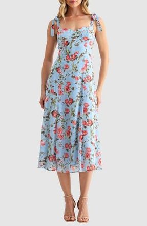Lush Tie Strap Midi Dress in Blue Mauve Floral at Nordstrom Rack, Size X-Small