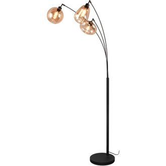 Trio Leuchten Lumina piantana metallo nero ad arco con 3 diffusori forme differenti in vetro ambra h. 200CM attacco E14