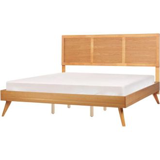 Beliani Cama Moderna De Mdf Con Somier De L&aacute;minas Cabecero 180 X 200 Cm Madera De Fresno Marr&oacute;n Istres