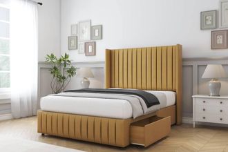 Comfort Beds Chester Plush Divan Base 2 Drawers - 54 Wingback-Footboard in Mustard | Size: Small Double
