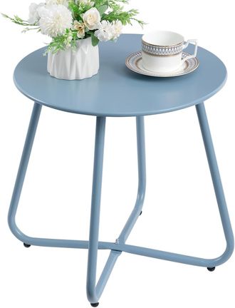 OEM Mesa Peque&ntilde;a De Comedor Para Exteriores, Mesa De Jard&iacute;n Y Balc&oacute;n, Mesa De Centro Redonda, Mesa Auxiliar Para Patio, Material Met&aacute;lico, Azul Gris&aacute;ceo