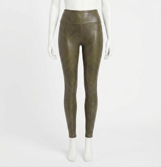 Spanx Faux Leather Croc Legging In Dark Olive