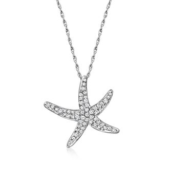 Ross-Simons Diamond Starfish Pendant Necklace in Sterling Silver