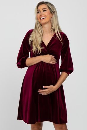 Pinkblush Velvet Wrap Front Babydoll Dress in Burgundy at Nordstrom, Size X-Large