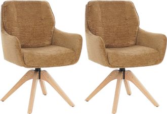 Hhg [nunca Usado] Juego De 2 Sillas De Comedor Hhg-713, Silla De Cocina Giratoria, Tela (680 G/m&sup2;) De Chenilla Y Madera Mvg, Amarillo Mostaza