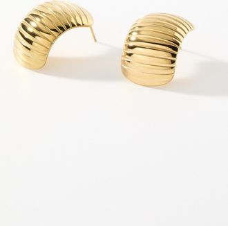 Simons Womens Horizontal groove wide half-Hoop Earrings