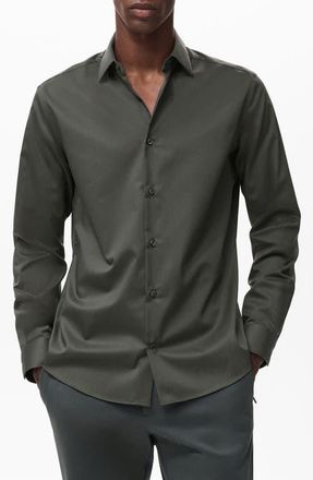 Mango Stretch Button-Up Shirt in Khaki Green at Nordstrom, Size X-Large