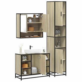 Berkfield Home 3 Piece Bathroom Furniture Set Sonoma Oak Engineered Wood in Brown
