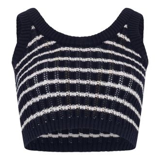 Red Valentino Striped Short Top - female - RED Valentino - Round-neck Knitwear - Blue - XS - Knitwear