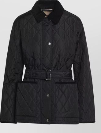 Burberry quilted jacket belted waist corduroy collar