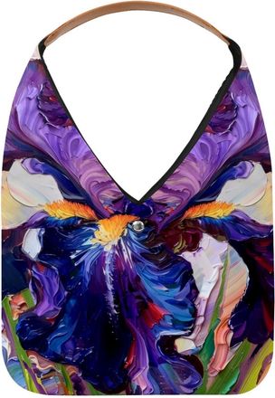 Generic Art Purple Iris Painting Reusable Lightweight Grocery Bags - Foldable Into Compact Pouch, Washable & Sturdy, Multipurpose for Shopping and Travel