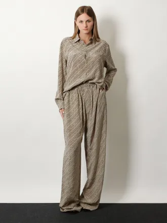 Balenciaga Womens Trousers Monogram Silk Beige