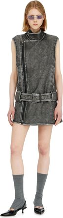 Diesel Biker-style mini dress with belt - Dresses - Woman - Grey
