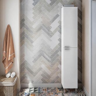 Dmora Armario Columna Nin, 3 Estantes, 2 Puertas, Reversible, 30x25x182h Cm Blanco Brillante