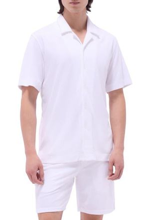 Bugatchi Terry Cloth Camp Shirt in White at Nordstrom, Size Xx-Large