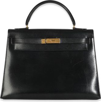 Hermès Black Leather Box Sellier Kelly 32 GHW (Authentic Pre-Loved)