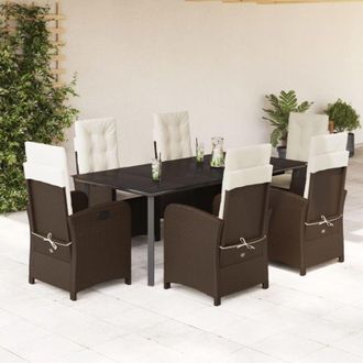 vidaXL Set Comedor De Jard&iacute;n 7 Pzas Con Cojines Rat&aacute;n Sint&eacute;tico Marr&oacute;n Vidaxl