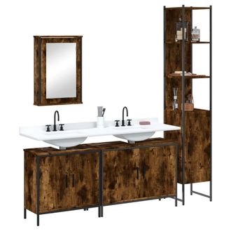 Berkfield Home 4 Piece Bathroom Furniture Set Smoked Oak Engineered Wood in Brown
