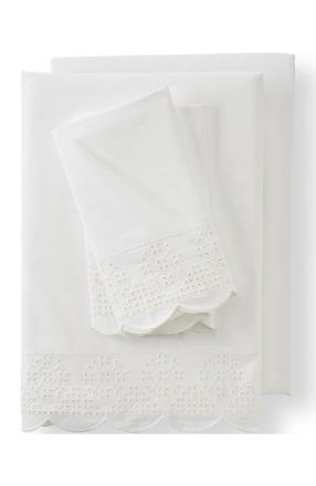 Lands End 300 Thread Count Cotton Percale Eyelet Pillowcases in White at Nordstrom, Size Standard