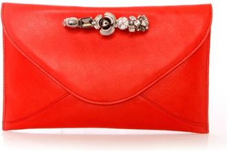 Maison du Posh Red Leather Swarovski Knuckle Clutch