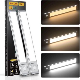 OEM Eclairage Sous Meuble - 76 Led Rechargeable - Detecteur De Mouvement 120&deg; - Pour Cuisine Escaliers Placards - Lot De 2