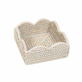 Caspari Rattan Cocktail Napkin Holder In Antique White