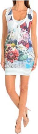 Desigual Blauw Gestreepte Mouwloze Jurk - Dames - Korte kleedjes - Wit - S - Polyester - Kleedjes