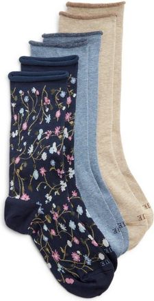 Hue Jeans 3-Pack Socks in Navy Ditsy at Nordstrom