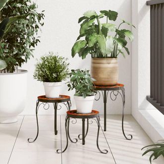 vidaXL Soportes Para Plantas 3 Uds Cer&aacute;mica Terracota Y Blanco Vidaxl