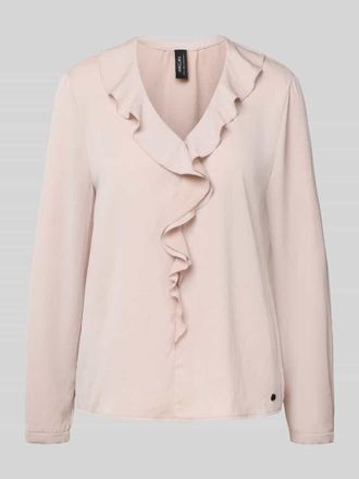 Marc Cain Regular Fit Bluse mit V-Ausschnitt und Volants in Kitt, Gr&ouml;&szlig;e 38