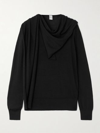 Toteme Pullover In Misto Lana E Seta Con Drappeggio - Nero