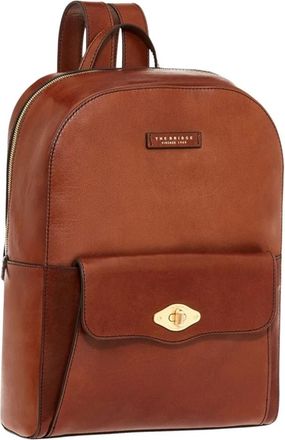 The Bridge Bruine leren rugzak met gouden metalen details - Dames - Rugzakken - Bruin - ONE Size - Tassen