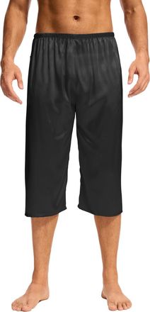 Generic Men Satin Silk Capri Pajama Pant Long Pj Bottoms Silky Loungewear Lounge Sleep Pants with a Pocket Sleepwear Nightwear (Black,XX-Large)