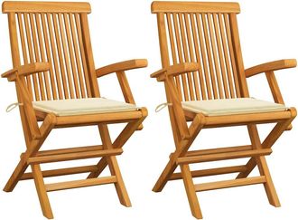 vidaXL Sillas De Jard&iacute;n 2 Uds Madera Teca Con Cojines Color Crema Vidaxl