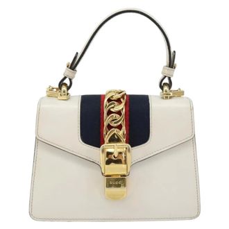 Gucci Sylvie Top Handle Leather White Leather Handbag (Pre-Owned)