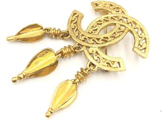 Chanel Gold Plated CC Logo Womens Brooch (Pre-Owned)