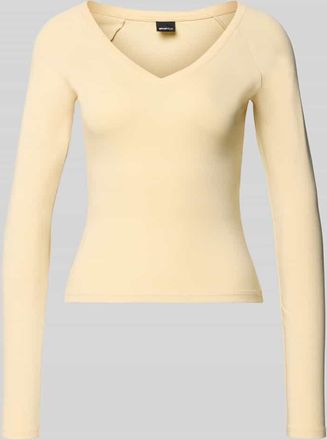 Gina Tricot Slim Fit Longsleeve mit V-Ausschnitt in Pastellgelb, Gr&ouml;&szlig;e L