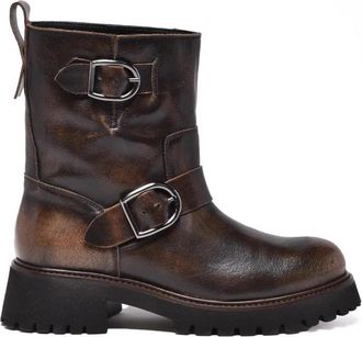 Ducanero Brown Leather Buckle Biker Boots