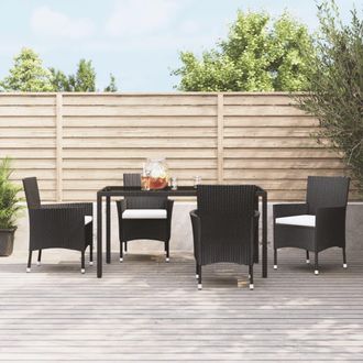 vidaXL Sillas De Jard&iacute;n Con Cojines (4 Unidades), Rat&aacute;n Sint&eacute;tico Negro (solo Reino Unido, Irlanda, Finlandia Y Noruega) Vidaxl